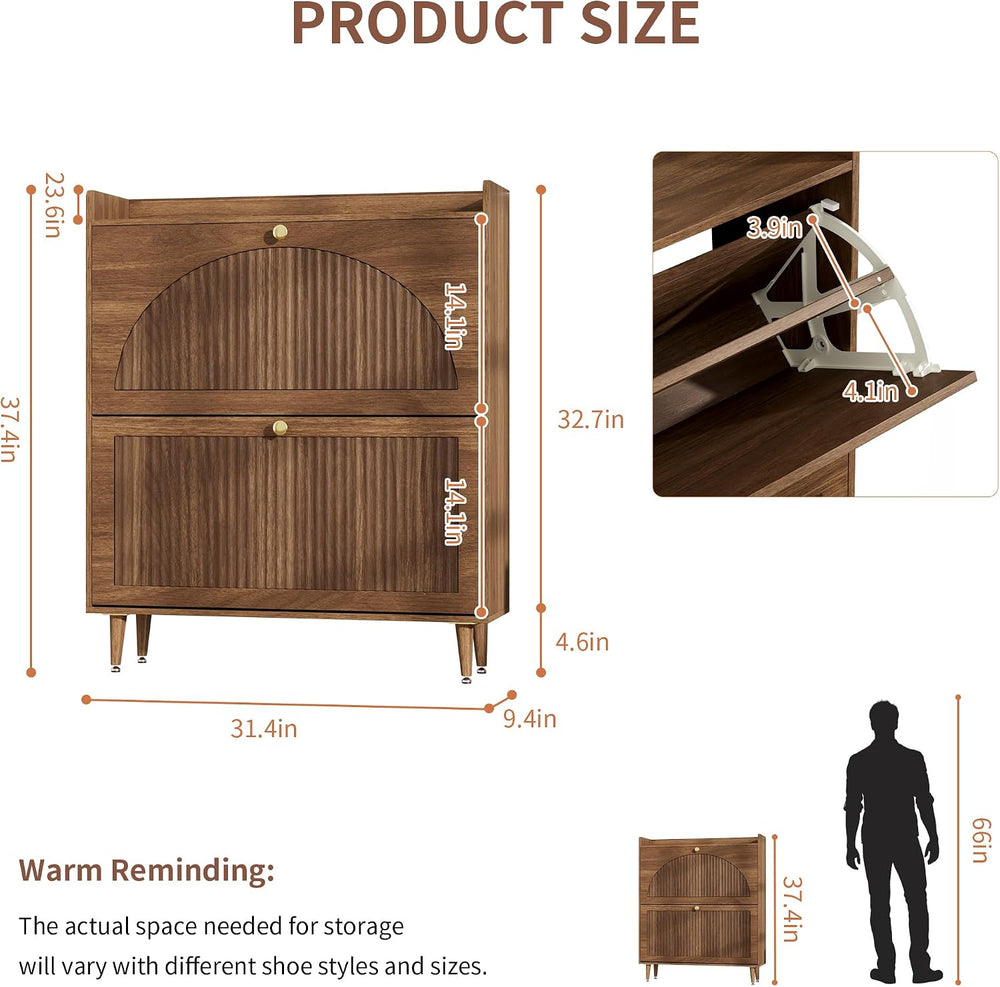 Shoe Storage Cabinet with 2 Flip Drawers (Walnut, 2 Flip Drawers)