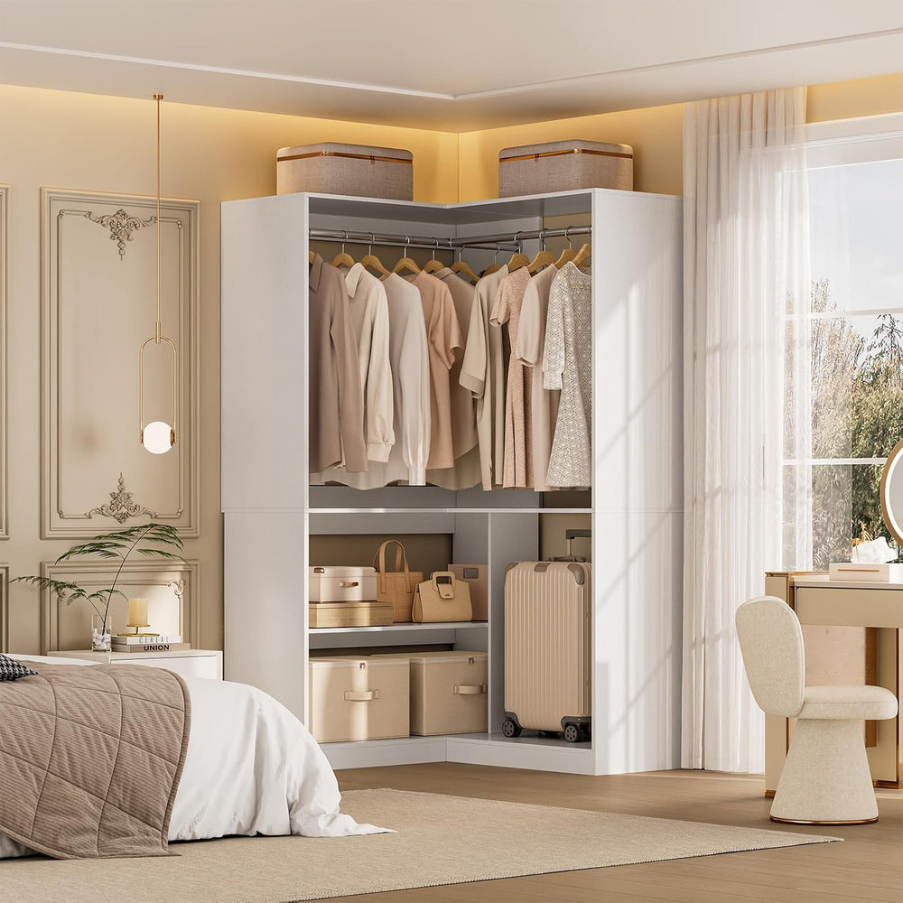ONBRILL W5 Corner Closet System with Chrome-Plated Hanging Rods & Shelves