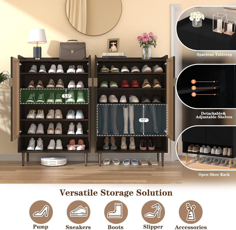 HLR Modern Shoe Cabinet for Entryway, 24 Pairs Shoe Storage Cabinet, Brown