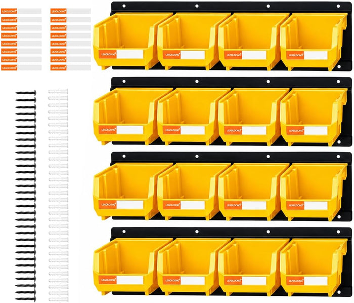 16pc Wall-Mounted Storage Organizer Set with Metal Rails Yellow