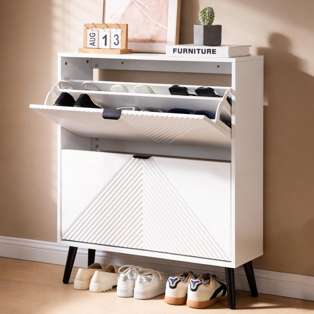Shoe Cabinet Storage with 2 Flip Drawers, 31.5'' W Freestanding Shoes...