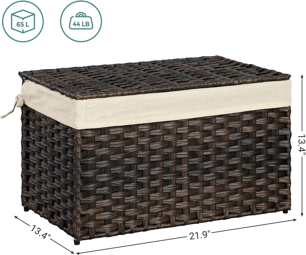 SONGMICS Woven Storage Basket with Lid, 17.2 Gallon (65L), Foldable