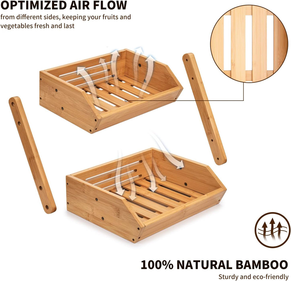Merysen 2-Tier Bamboo Fruit Basket for Kitchen Countertop, Self-assembly