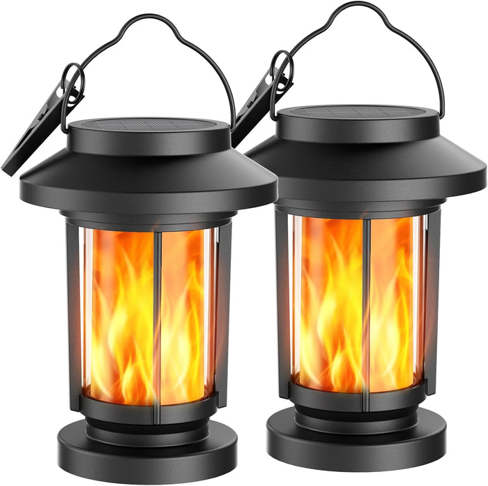 Greluna Solar Lantern Outdoor, Flickering Flameless Solar Lights Hanging Lantern, Waterproof Auto On/Off Decorative Solar Garden Lights for Patio Yard Porch Pathway Camping Decor 2 Pack