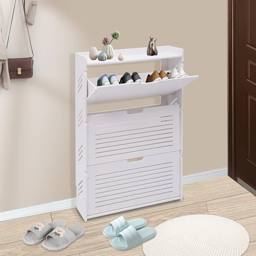 DYRABREST Ultra-Thin Narrow Shoe Cabinet with 3 Flip Drawers,White