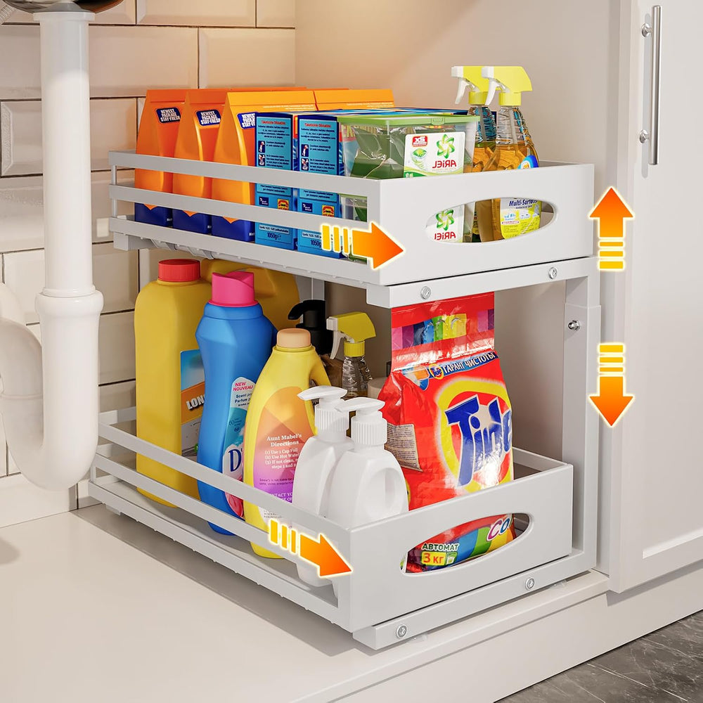 Under Sink Organizer, 2 Tier Under Sink Organizers and Storage, Adjustable He...