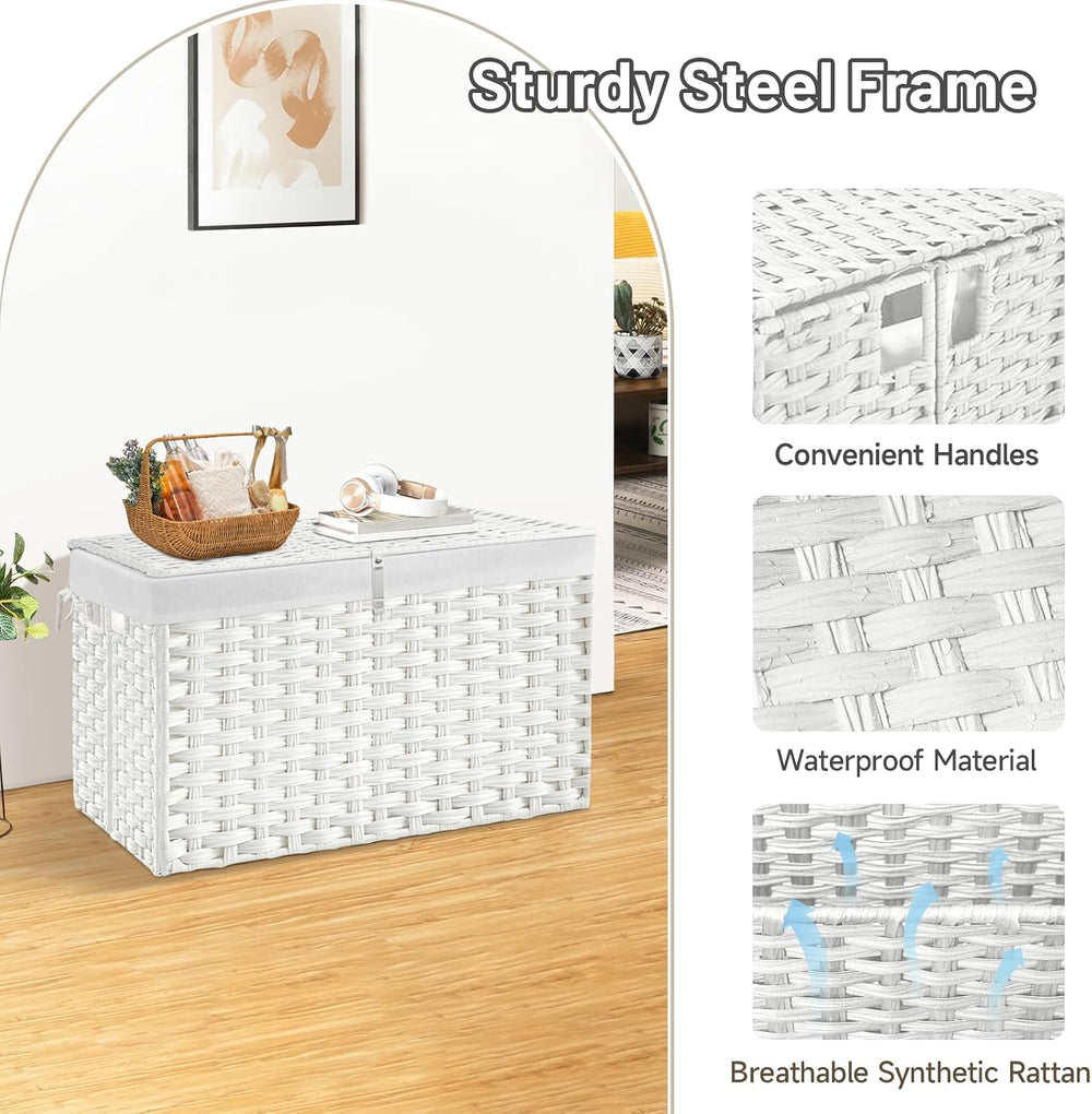 180L Wicker Storage Basket with Lid, Handwoven Rattan Large Shelf Basket with...