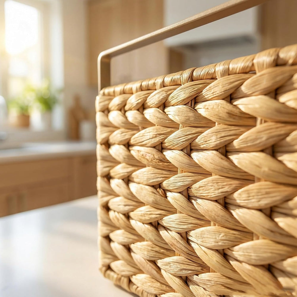 Under Desk Water Hyacinth Storage Baskets, Wicker Shelf Organizer Basket