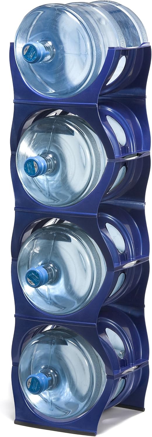Bariboo Stackable Water Bottle Storage Rack Best Water Jugs 5 Gallon Organizer. Jug Holder for Kitchen, Cabinet and Office Organizing. Reinforced Polypropylene (Blue, 4 No Shelf)