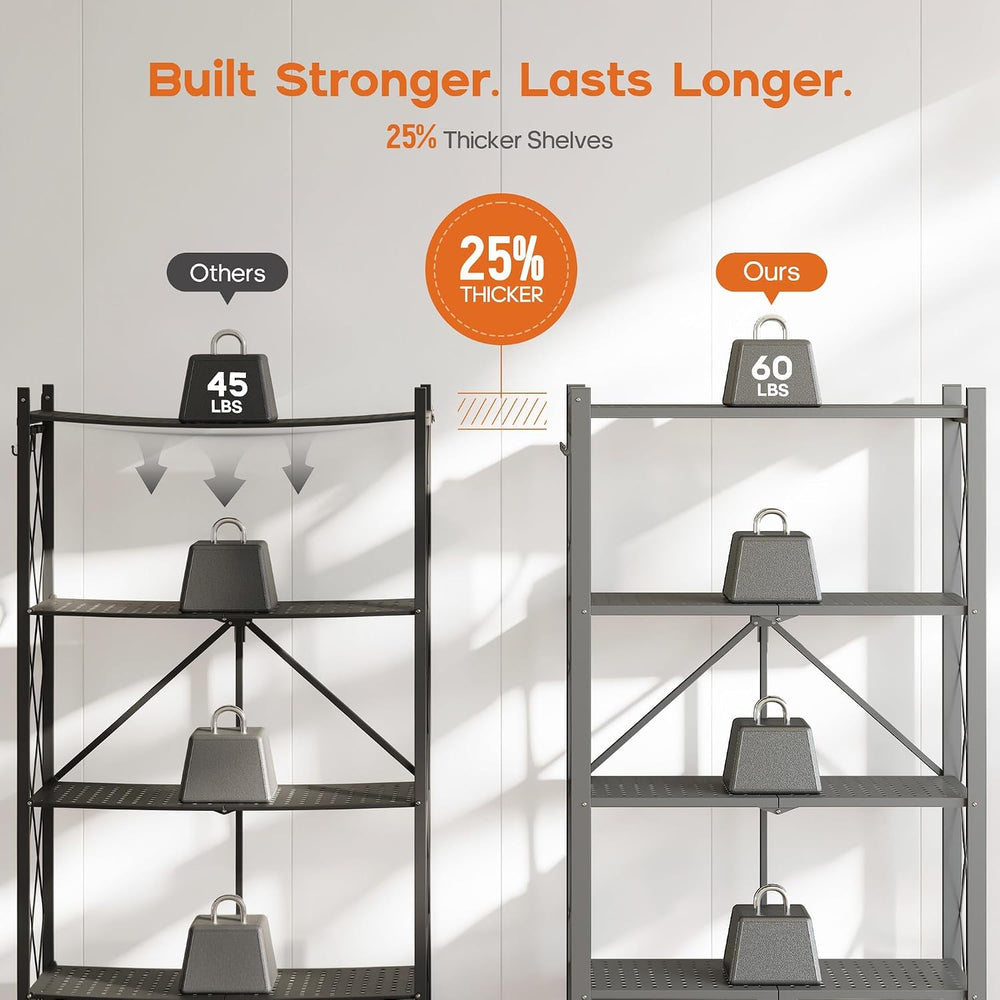 Fenbeli Foldable Shelves with Wheels - 5 Tier Folding Shelf, Collapsible No A...
