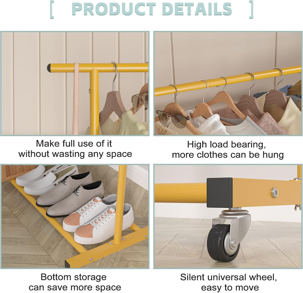 Sywhitta Double Rod Metal Clothing Garment Rack on Wheels, Gold
