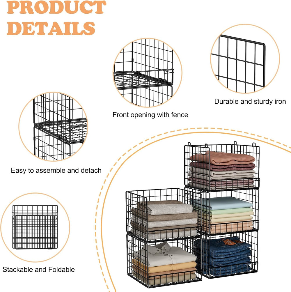 5-Tier Stackable Closet Organizers and Storage Baskets, Closet Shelf Organize...
