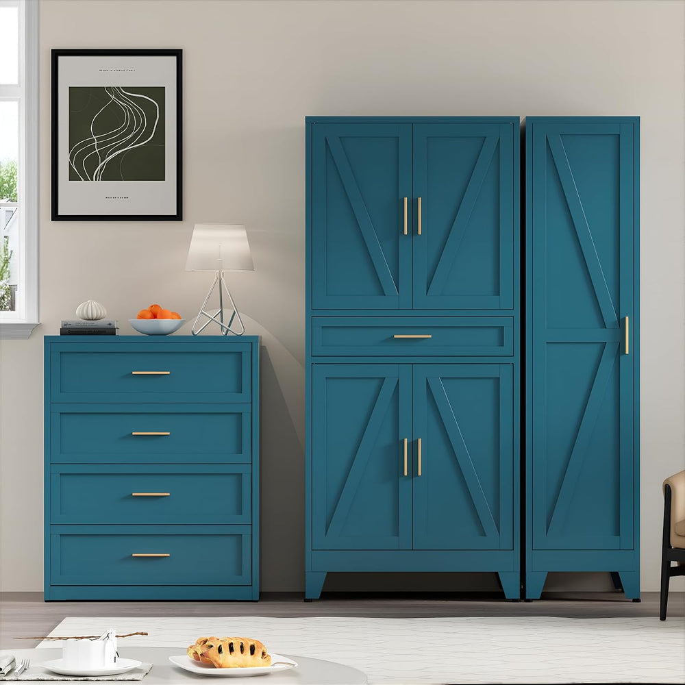 COFaR Farmhouse Storage Kitchen Pantry Cabinet with 4 Barn Door, 4 Adjustable...