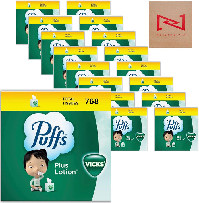 Puff Plus Lotion Vick Facial Tissues 16 Cubes, 2-Ply (48 Tissues per Box), Soft Lotion Tissue in Nature Vista Box