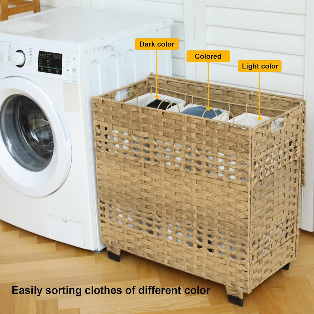 OIAHOMY Laundry Hamper with Lid, 140L Clothes Hamper with 3 Removable Liner B...