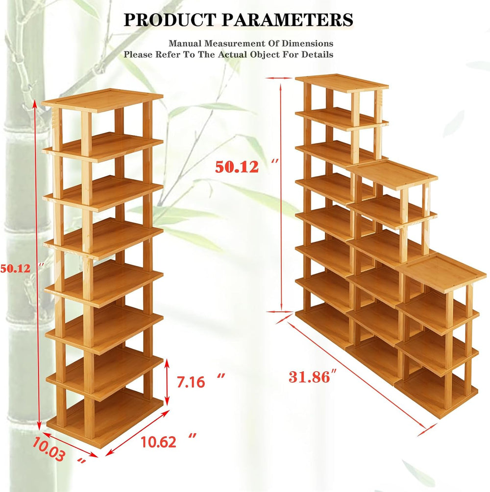 SAN HE Bamboo Shoe Rack 17 Tier- Vertical Shoe Rack for Small Spaces, Tall Na...
