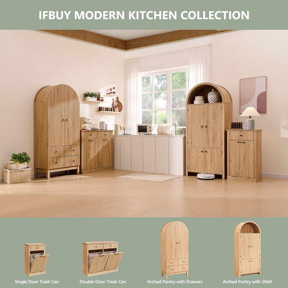IFBUY Double Tilt Out Laundry Hamper Cabinet, Modern Trash Cabinet, Natural