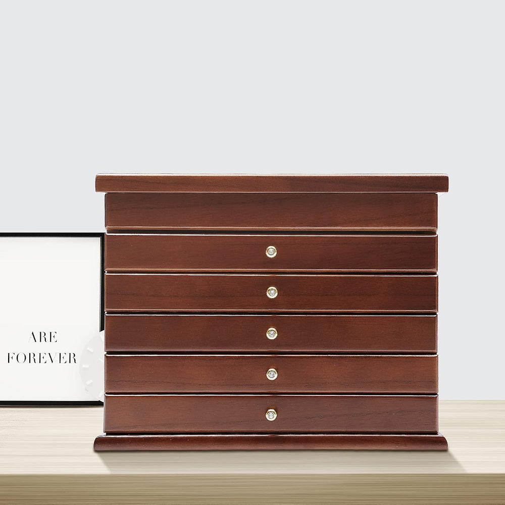 Jewelry Box for Women, 6-Tier large Wooden Jewelry organizer Vintage 5 Drawer...