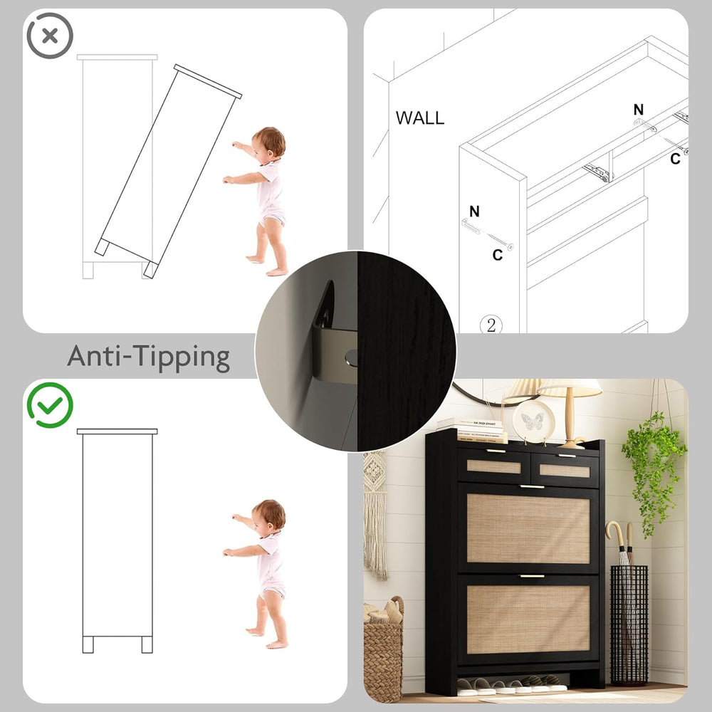 Shoe Organizer Cabinet Storage for Entryway - Slim Rattan Shoe Rack for Front...