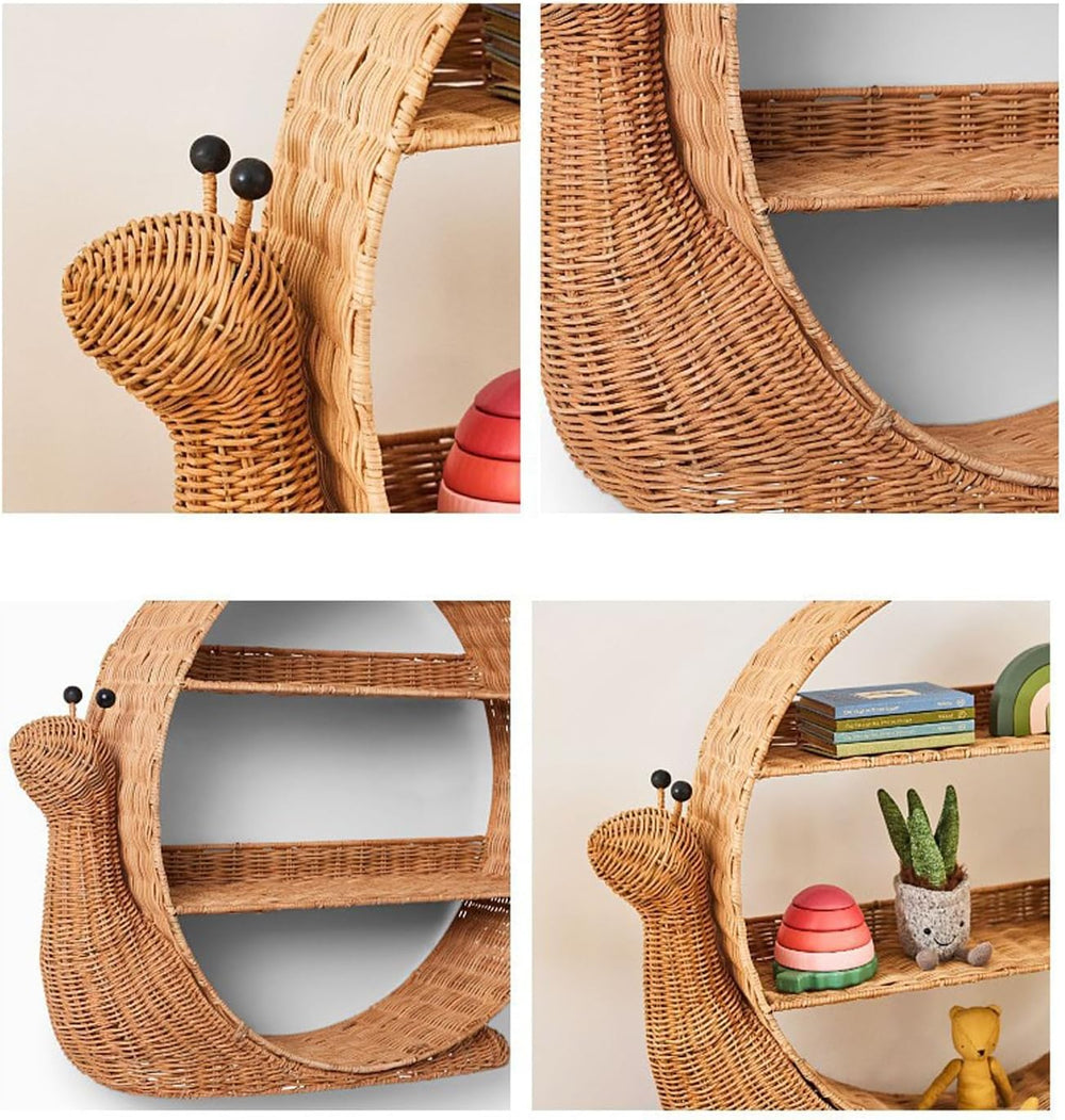 Generic Boho Arched Woven Rattan 3-Tier Wall Shelf, Snail Shaped Wall Mount, ...