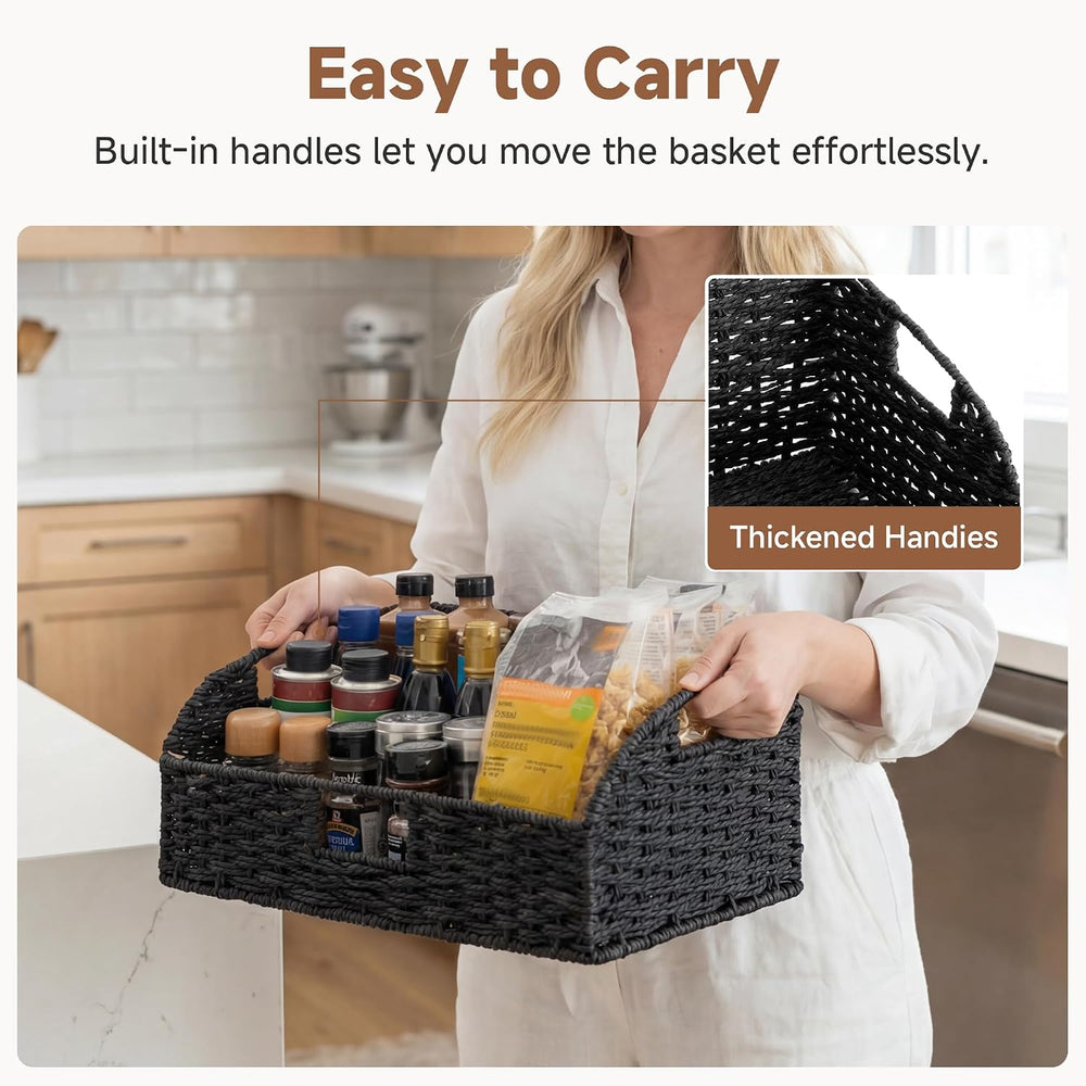StorageWorks Pantry Baskets, Black Wicker Baskets with Handles, 2-Pack