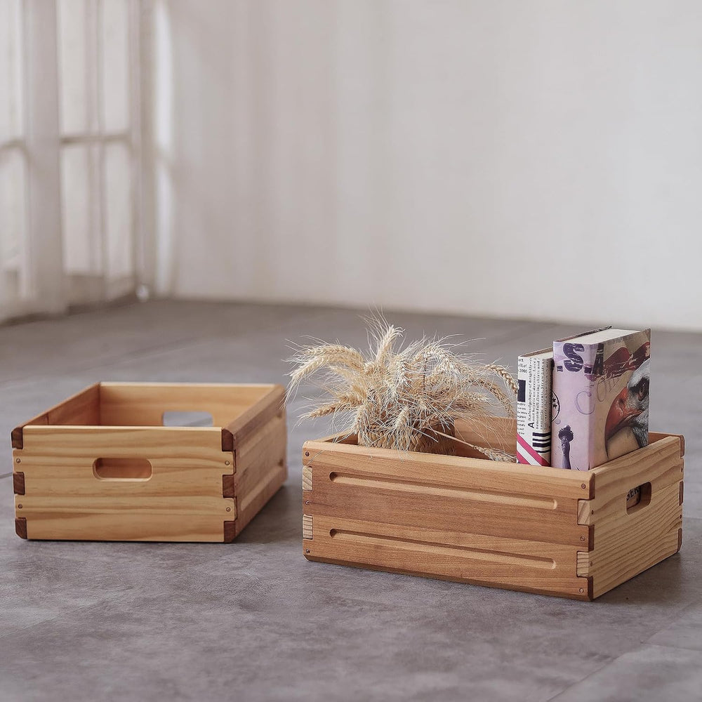 4 Pack Wooden Storage Bins of 16"x12"x6.25".Durable Open Solid...