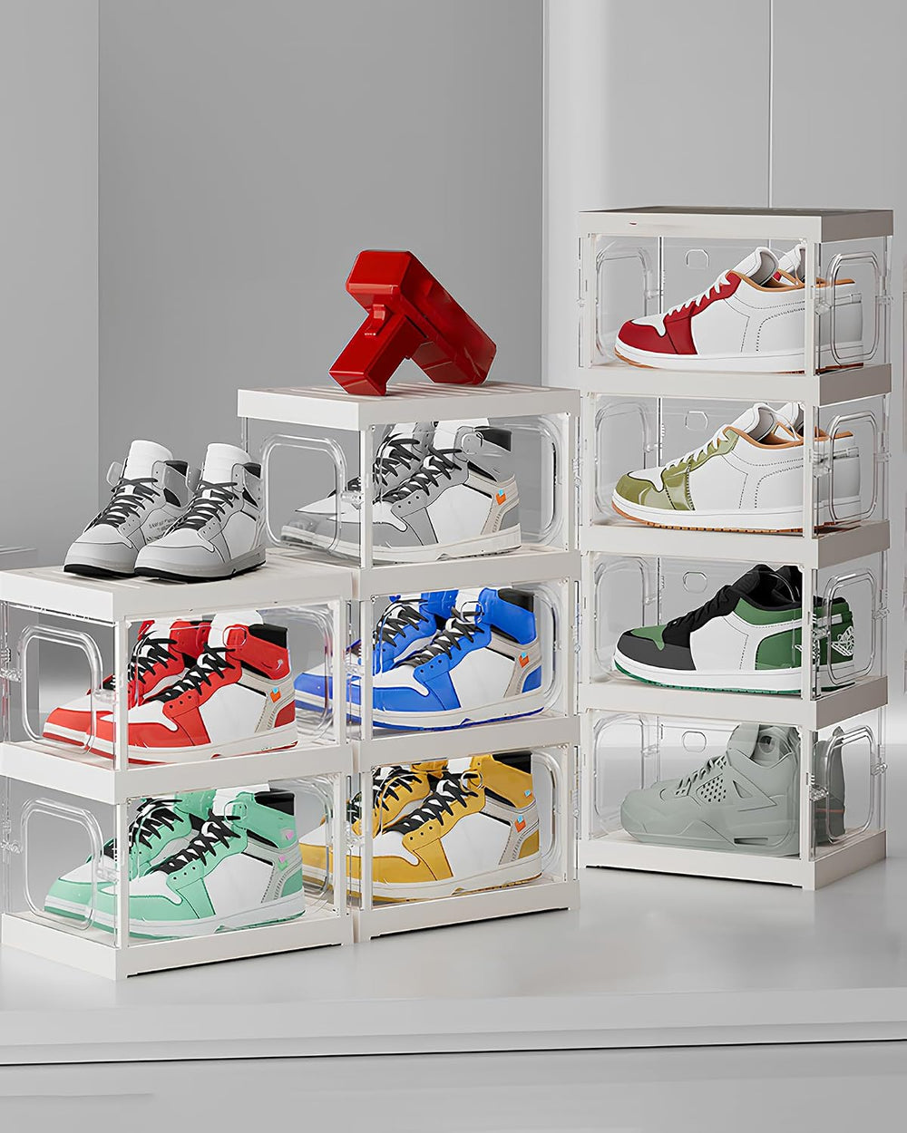 X-Large Sturdy Foldable Shoe Rack Sneaker Container Clear Plastic Stackable S...
