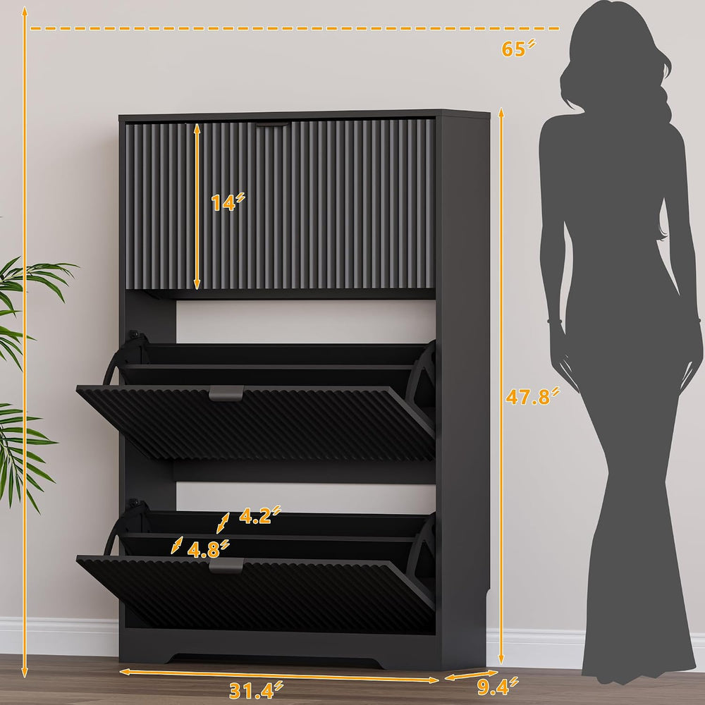 BORNOON Entryway Shoe Cabinet with 3 Flip Drawers, Narrow Shoe Organizer Cabi...