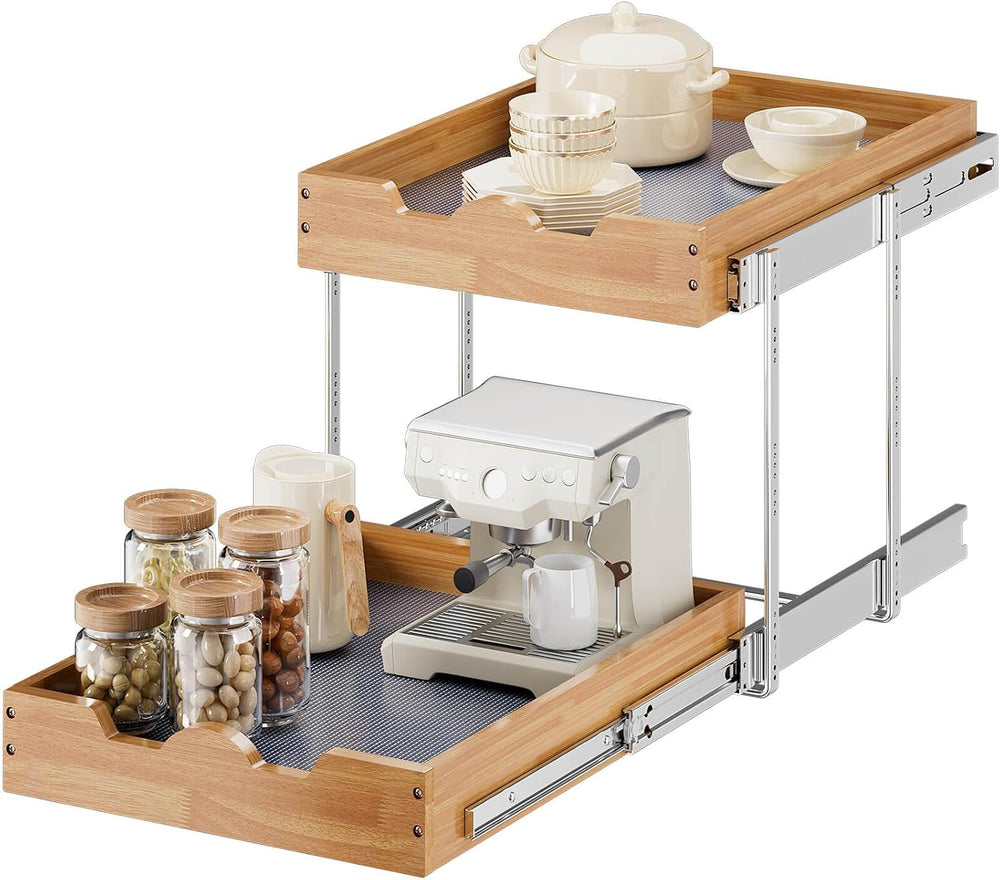 OCG 2 Tier Pull Out Cabinet Organizer (20"W x 21"D), Heavy-Duty Sli...