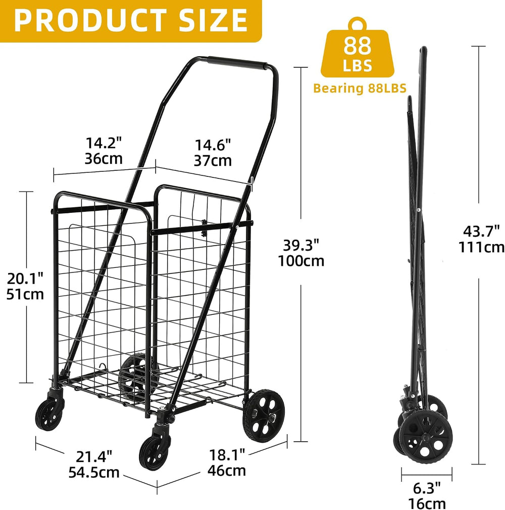 DWVO Folding Shopping Cart with Waterproof Liner, Collapsible Utility Cart