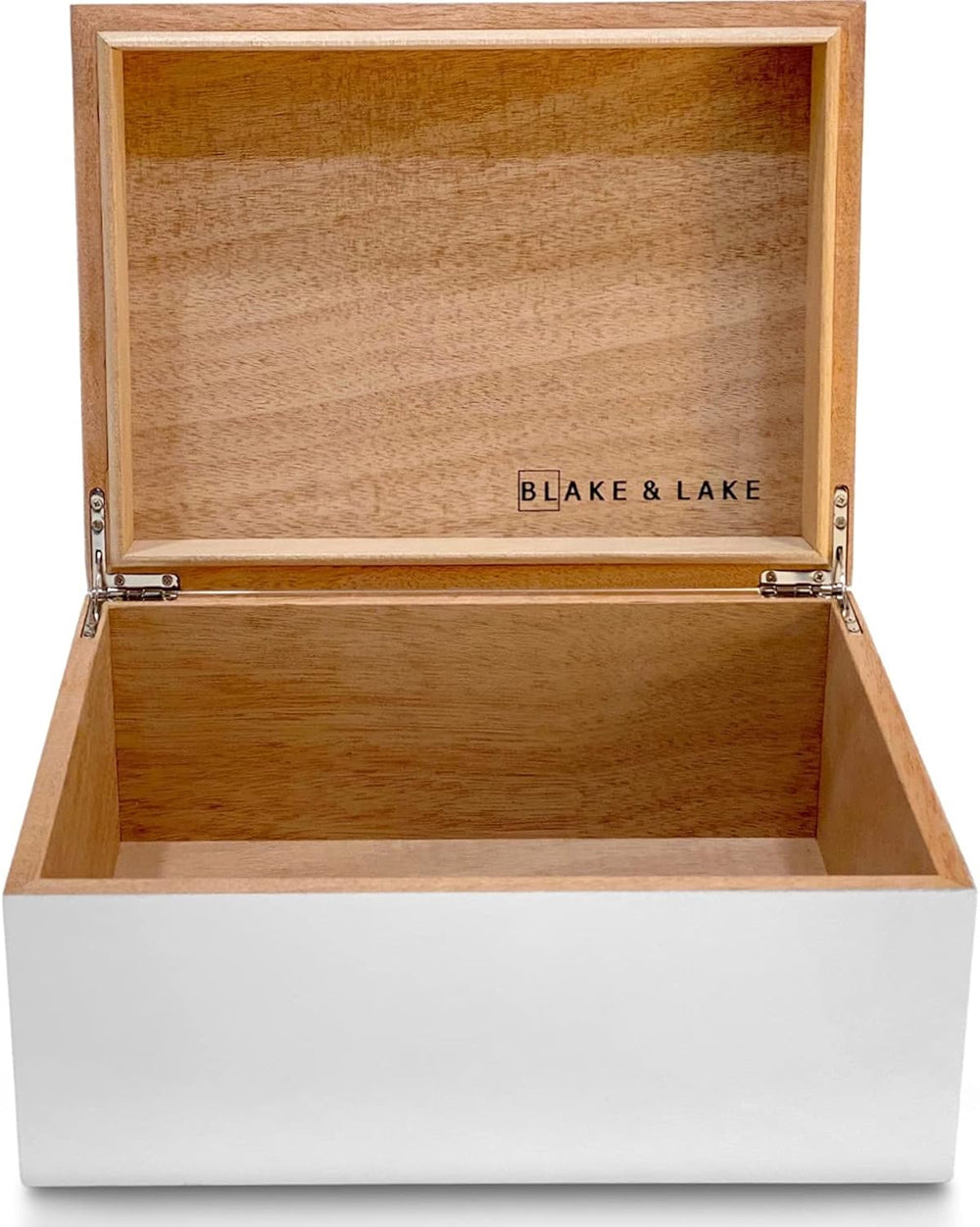 Blake & Lake Large Wooden Keepsake Box - White, Hinged Lid - Decorative S...