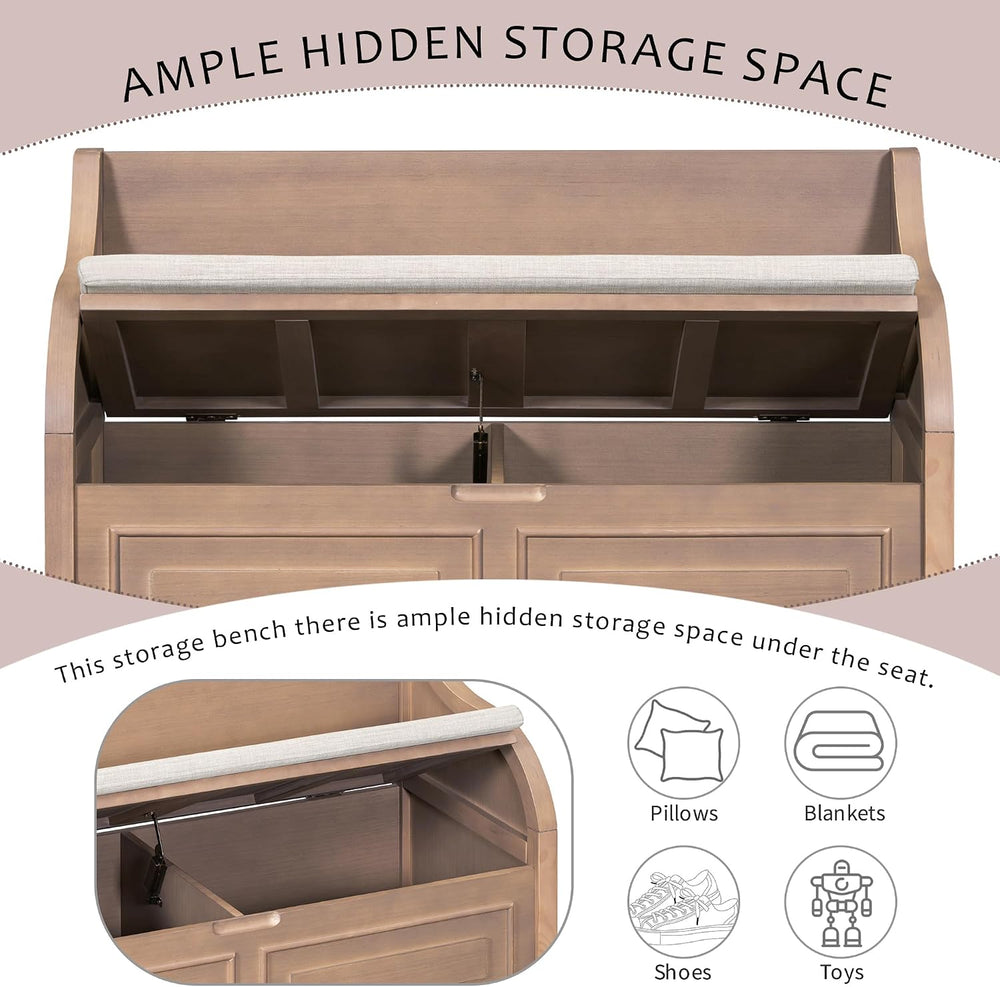 Bellemave Storage Bench with Safety Hinge Wooden Entryway Benches with Shoe C...