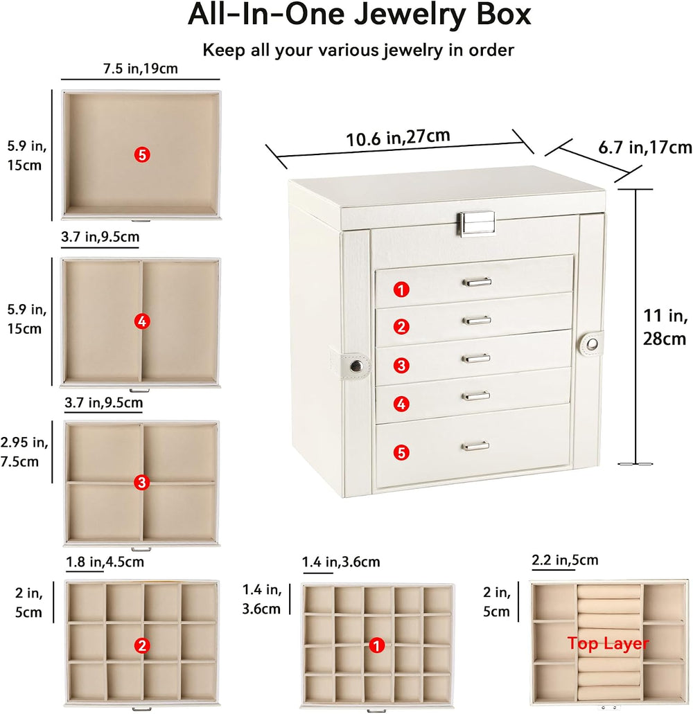 Frebeauty 6-Layer Jewelry Box for Women,Large Jewelry Organizer with Drawer