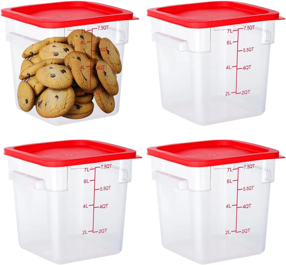 BIEAMA 4 Pack 8 Qt Square Food Storage Containers with Lids, NSF, Clear