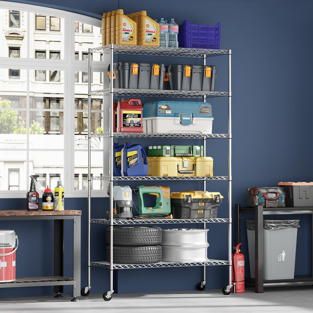 FDW | 6-Tier Garage Shelving with Wheels | 45" x 18" x 82" | W...