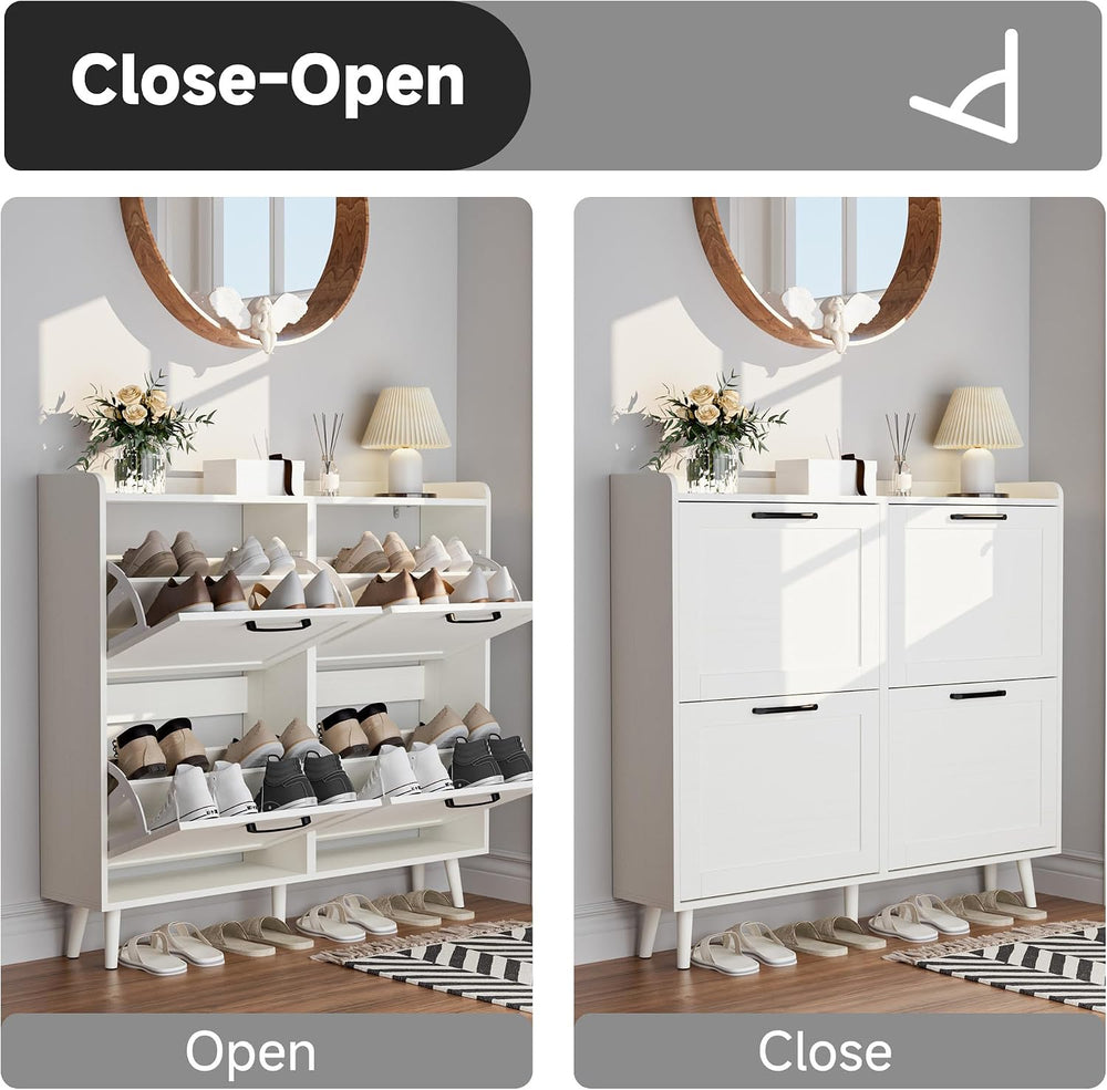 Shoe Storage Cabinet with 4 Flip Drawers, Freestanding Shoe Organizer with Ad...