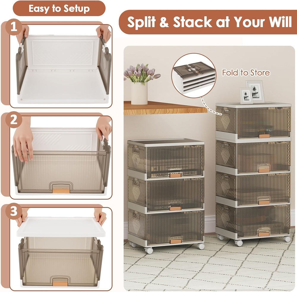 Giantex 4 Tier Stackable Storage Bins with Lids, 18 GalFoldable Shoe Storage ...