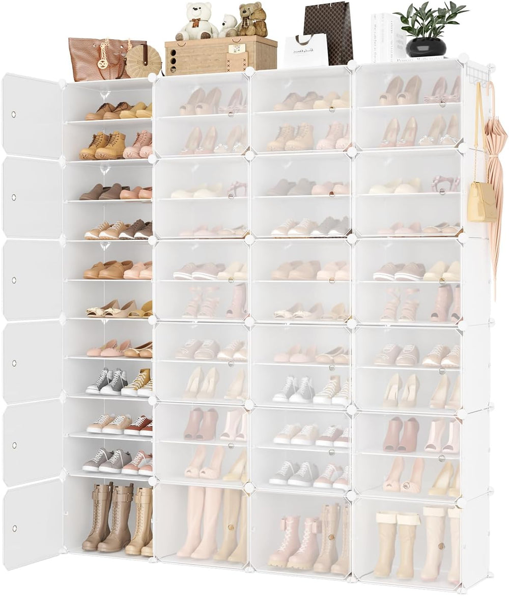 Portable Shoe Rack Organizer with Door, 96 Pairs Shoe Storage Cabinet Easy As...