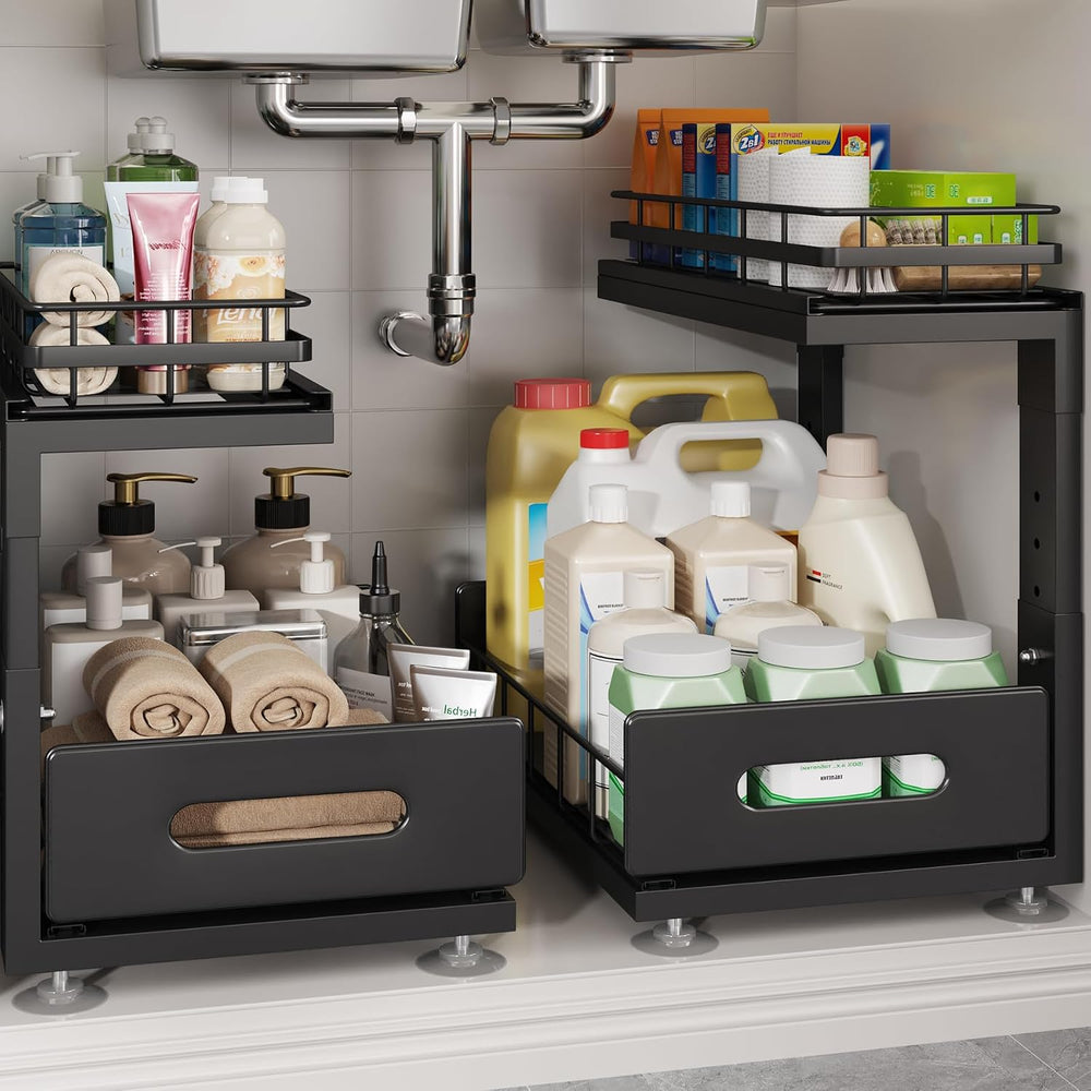 Under Sink Organizer Upgrade To Professional Rails,2-Tier Dual Pull Out Cabin...