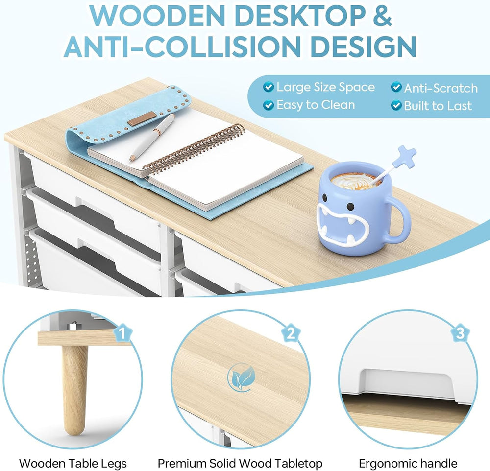 TOOLF 12 Drawers Storage Cabinet with Wooden Top and Plastic Bins, White