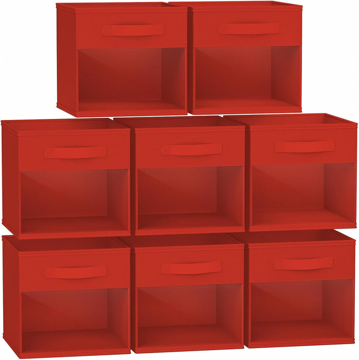 DIMJ Cube Bins, 12.2-Inch Storage Bins Cubes with Window, 6 Packs Collapsible Storage Bins with Handles, Closet Storage Baskets for Organizing Living Room, Office,8 Pack,Red