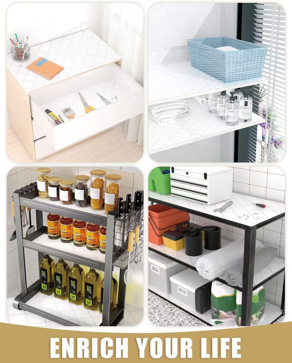 Drawer and Shelf Liners for Kitchen Cabinets Non-Adhesive