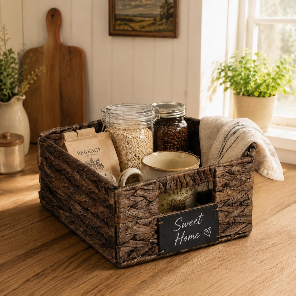 Nitial Wicker Storage Baskets Set of 8, 12 x 9 x 5 Inch, Dark Brown