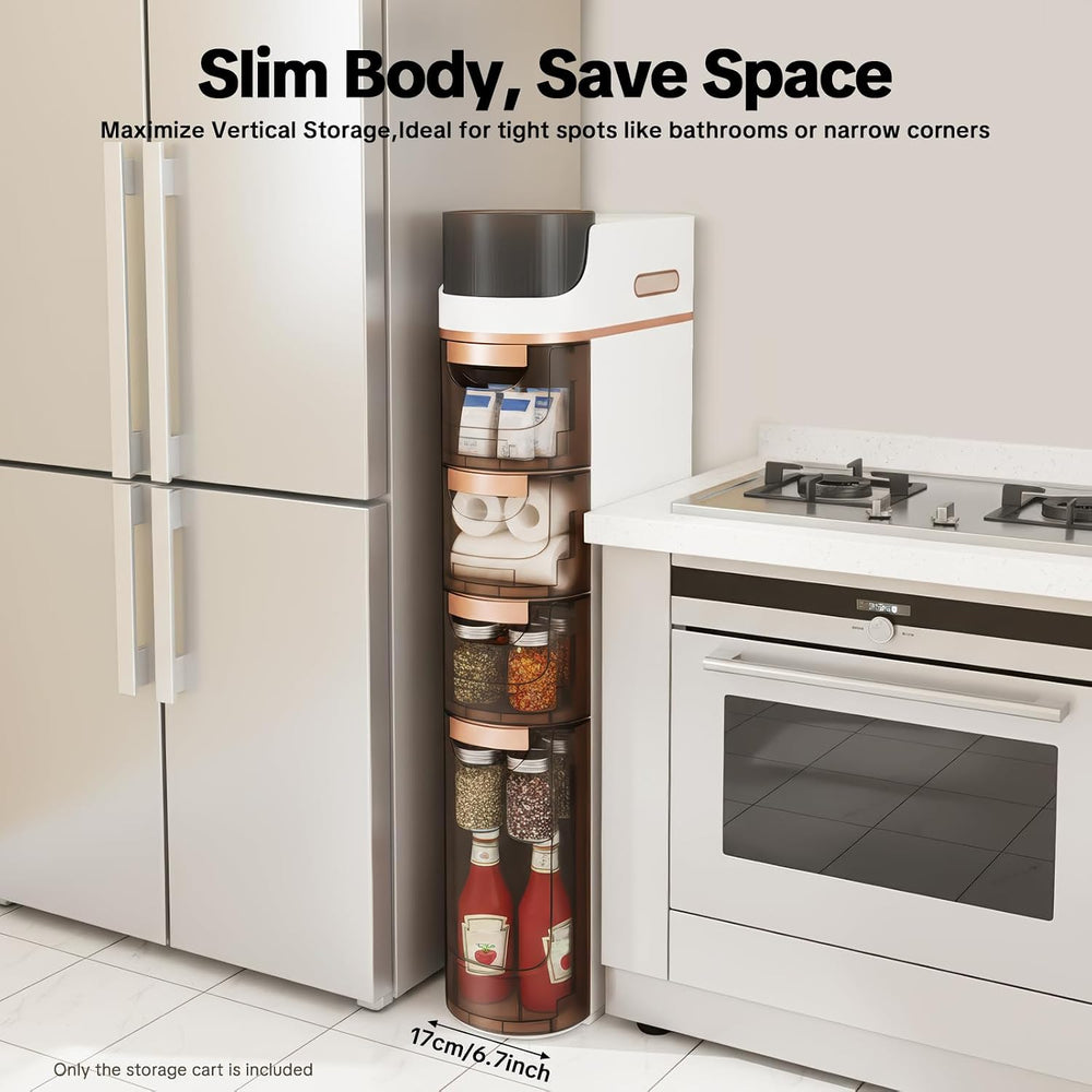4 Tiers Slim Bathroom Storage Cabinet, 4 Drawer Narrow Slim Storage Cart, Mob...