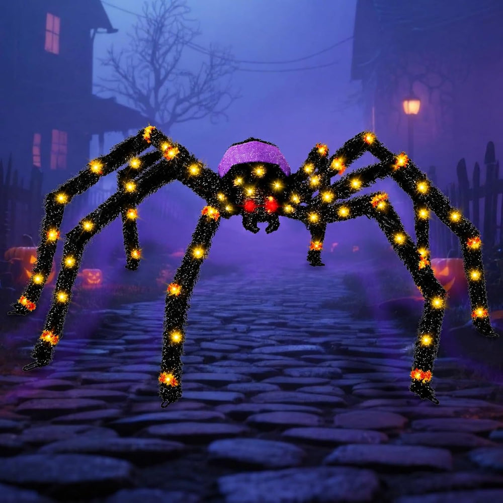 5.5FT Giant Spider Halloween Decorations with 100LED, Pre-Lit Scary Spider