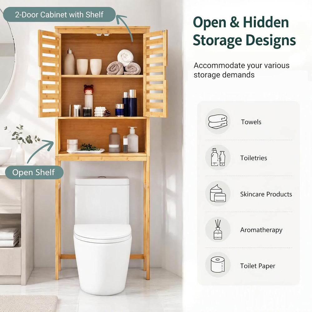 67-inch Bamboo Over the Toilet Storage Cabinet with 2 Doors, Natural