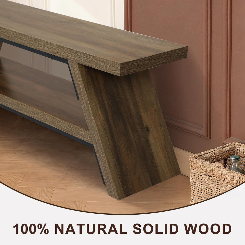 2-Tier Shoe Storage Bench, Solid Wood Entryway Stool Storage