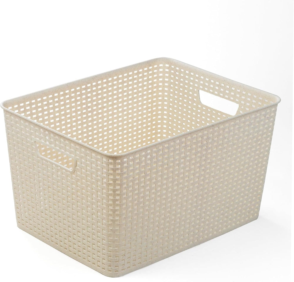 BINO | Plastic Storage Baskets, 33 Liter - 3 Pack, Natural | THE WOVEN COLLEC...