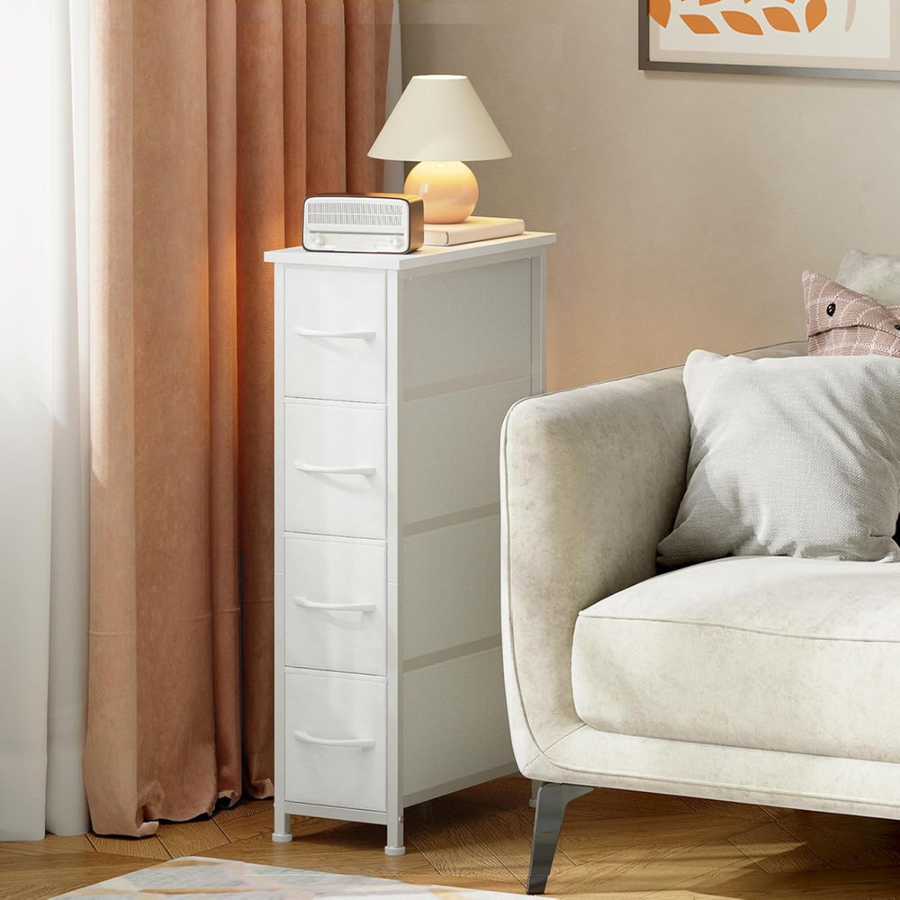 Somdot Narrow Dresser for Bedroom, 4 Drawer Storage Cabinet, White