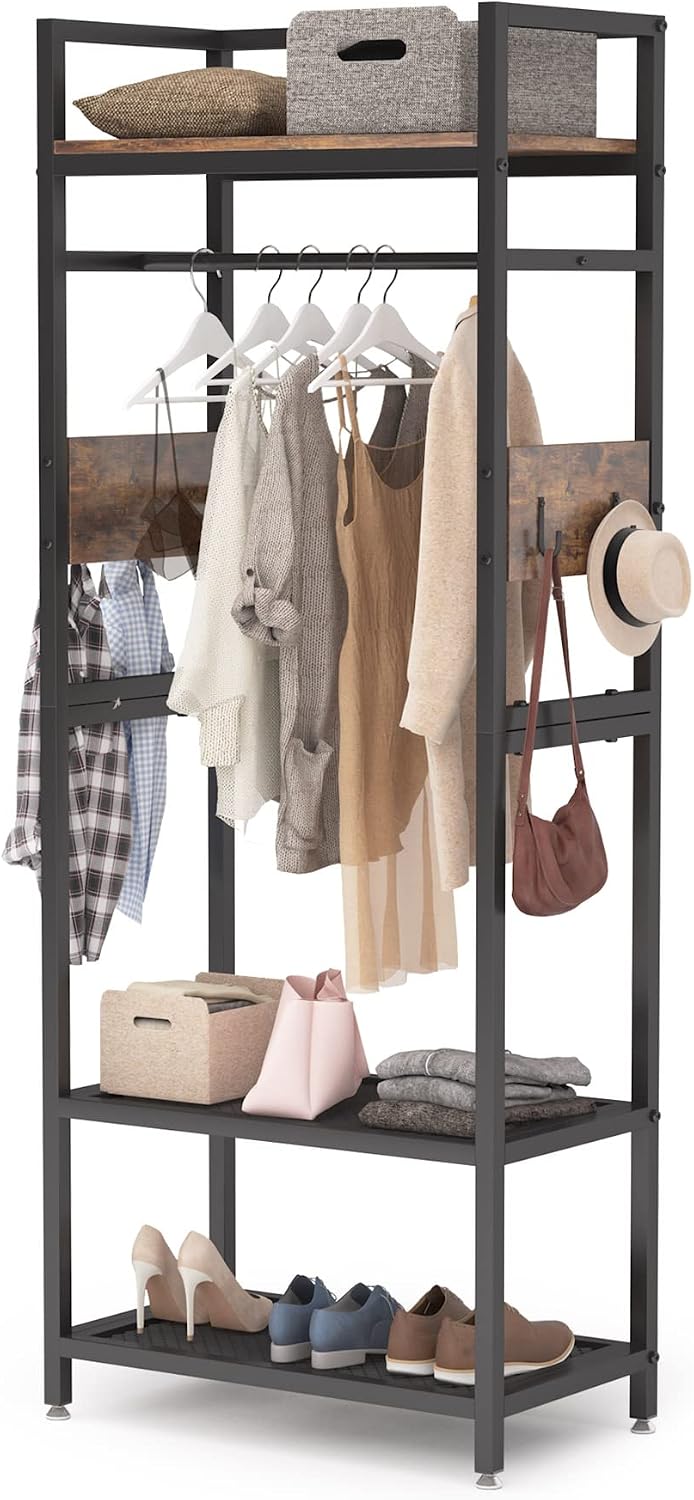 Tribesigns Small Heavy Duty Clothes Rack Set of 10 with Shelf and Hanging Rod...